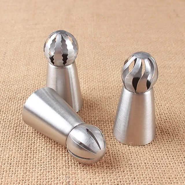 3-Pieces: Russian Stainless Steel Tips Tulip Sphere Whip Cream Buttercream Icing Piping Nozzles