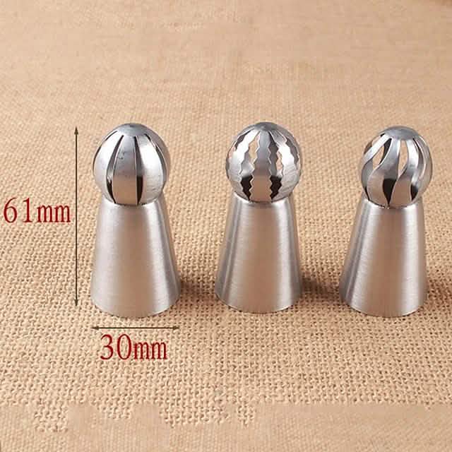 3-Pieces: Russian Stainless Steel Tips Tulip Sphere Whip Cream Buttercream Icing Piping Nozzles